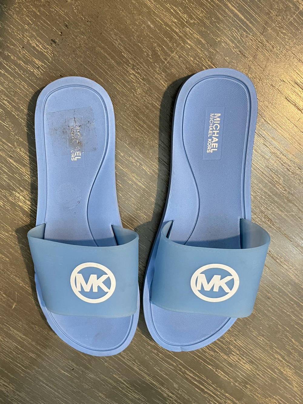 Michael Kors Light Blue MK Logo Slide Sandals